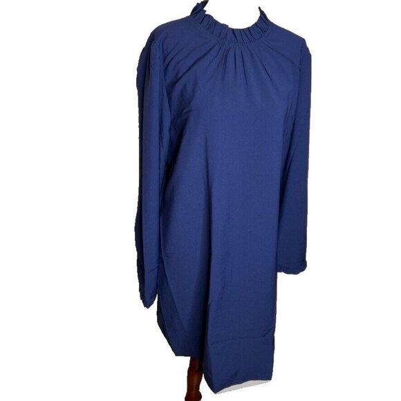J.Crew Womens $110 Ruffleneck Shift Dress Antique Navy Size 12 BT122 - Picture 1 of 7
